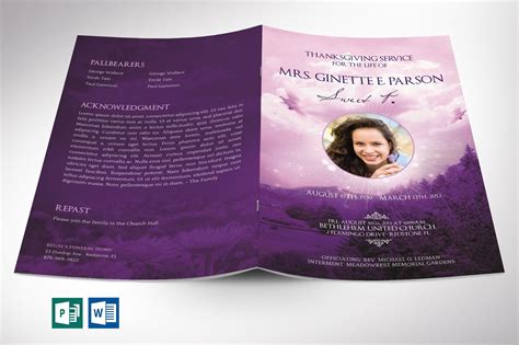 Purple Sky Funeral Program Template For Word And Publisher 8 Etsy