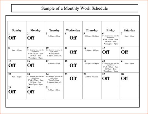 Free Monthly Employee Work Schedule Template Snosuite