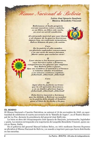 Himno Nacional De Bolivia Periódico La Patria Oruro Bolivia