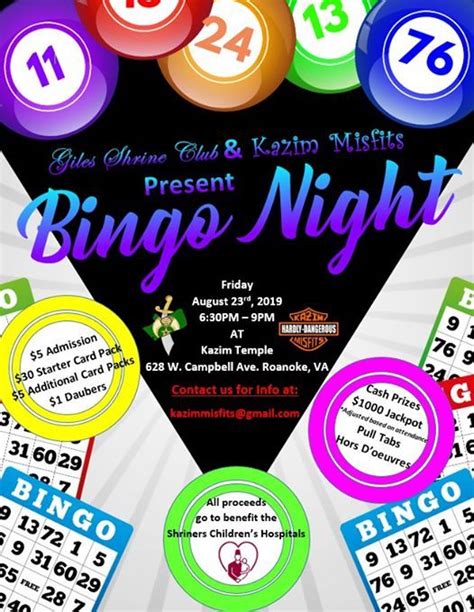 Bingo At The Temple Kazim Shriners Roanoke August 23 2019