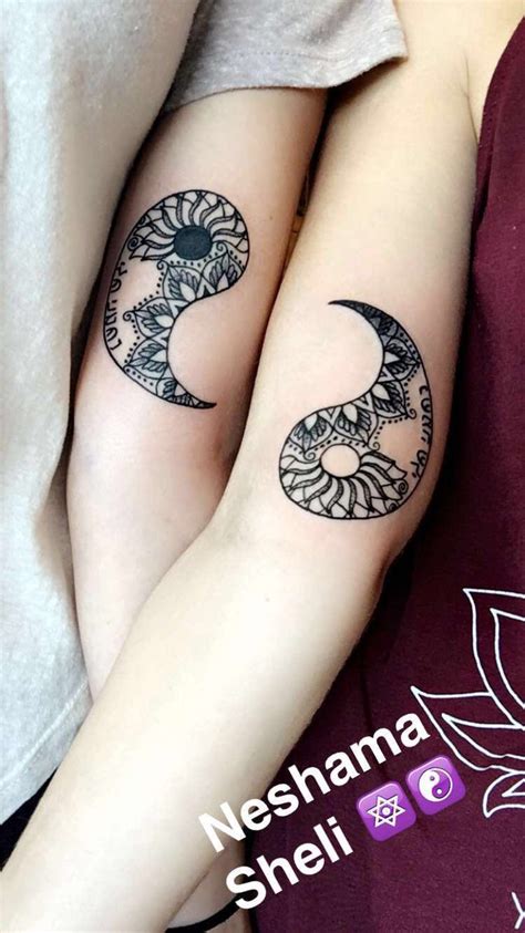 Couples tattoos as a supplement for a ring are becoming increasingly common, but this is one of the most beautiful, innovative, and elegant designs i have seen yet, perfect for any nature lover. BFF Yin & Yang tattoo ️ | Yin yang tattoos, Friend tattoos ...