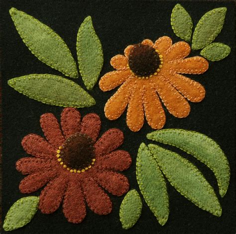 Wool Applique Pdf E Pattern Bom Cone Flowers One Block Of 24 Four