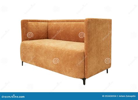 Modern Furniture Fabric Brown Couch Isolated On White Background Side