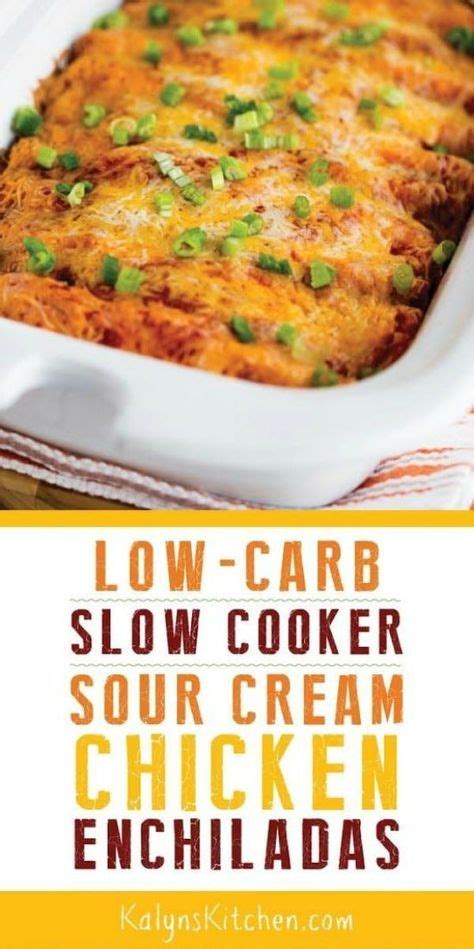 Lay out 8 keto tortillas and divide the chicken mix between them, about 1/3 cup each. Low-Carb Slow Cooker Sour Cream Chicken Enchiladas found ...