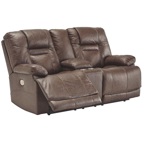Ashley Furniture Wurstrow Leather Power Reclining Loveseat In Umber