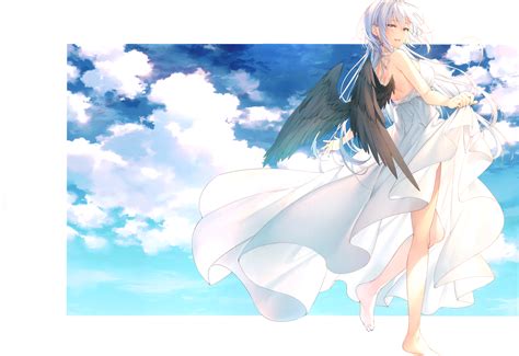 Angel Barefoot Clouds Cross Dress Long Hair Original Scan Sky Summer