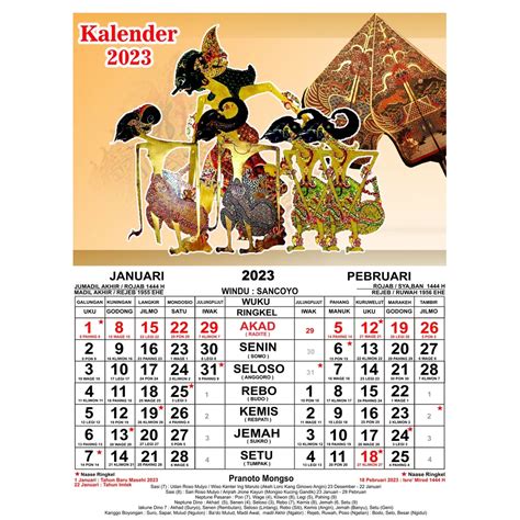 Jual Kalender Jawa And Masehi 2023 Komplit Wuku Dan Ringkel Shopee