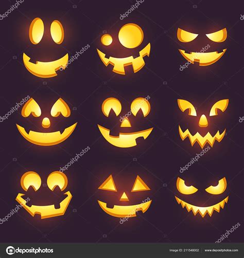 Vector Spooky Glowing Face Isolated On Dark Background Halloween