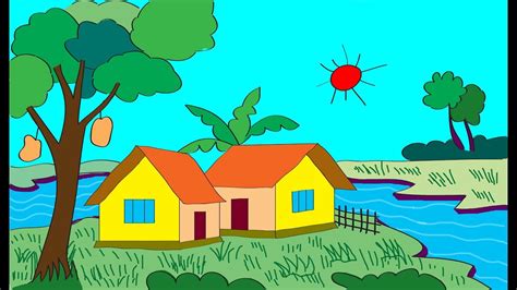 How To Draw Scenery Of House Scenery For Beginners