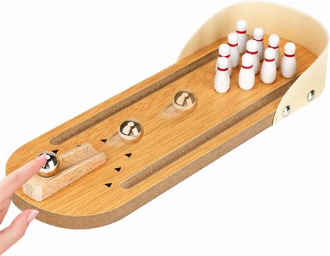 Jhua Mini Bowling Game Wooden Tabletop Bowling Game Indoor Bowling Set