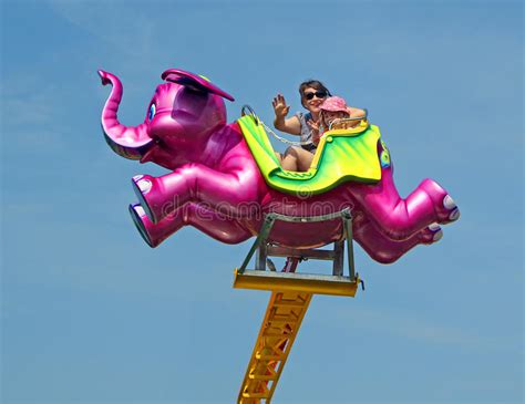 Flying Pink Elephant Fairground Ride Editorial Photo Image Of Girl