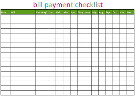 6 Best Images Of Free Printable Bill Payment Chart Printable Monthly