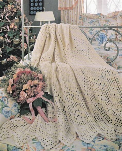 Vintage Rose Filet Afghan Crochet Pattern Afghansblanket Etsy