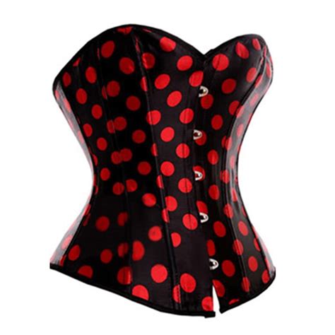 Sexy Hot Red Polka Dot Corset Overbust Women Lace Up Slimming Waist