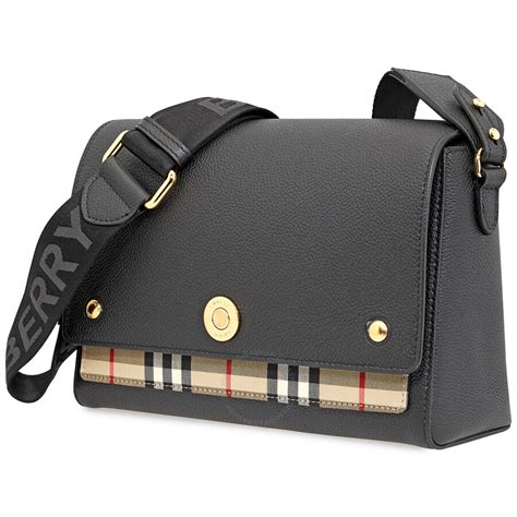 Burberry Leather And Vintage Check Note Crossbody Bag Black 8021110