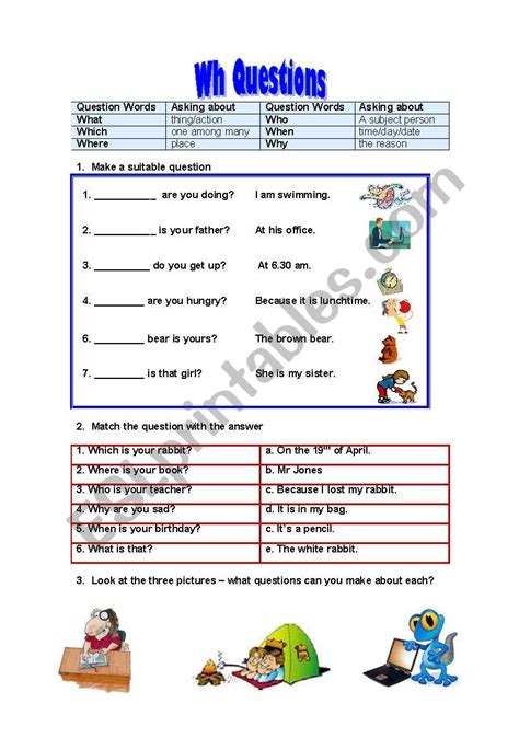 Wh Questions Esl Worksheet By Carriekitten