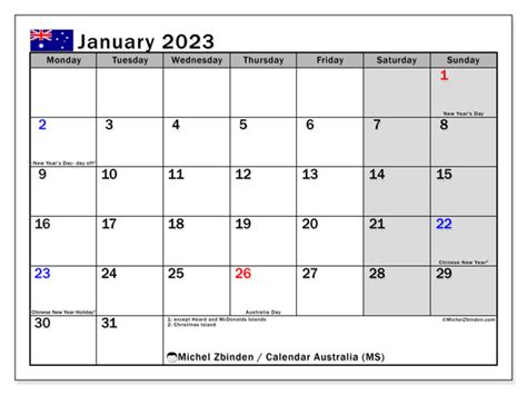 January 2023 Printable Calendar “501ms” Michel Zbinden Au