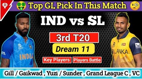 Ind Vs Sl 3rd T20 Dream11 Team Prediction Sl Vs Ind Dream11 India Vs