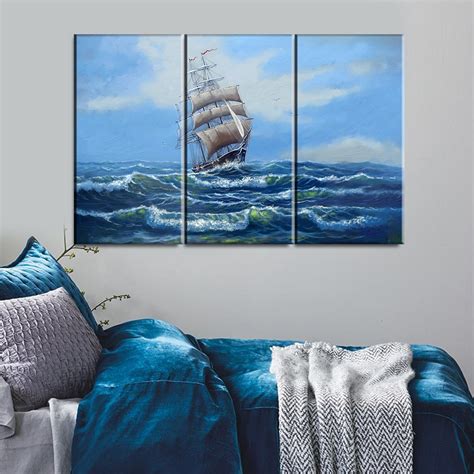 Canvas Setsship Sea Oil Paintings Landscape Art Framer