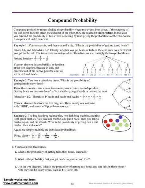 7th Grade Probability Of Compound Events Worksheet With Answers Pdf