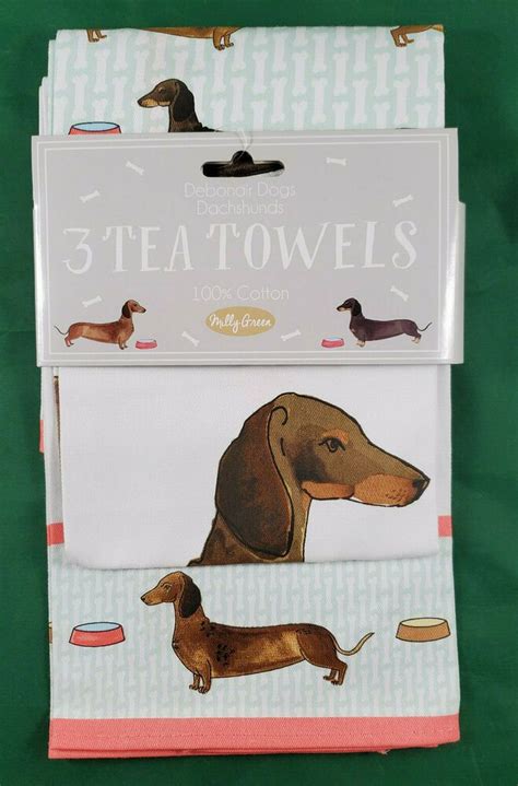 Milly Green Debonair Dogs ~ Dachshund ~ 100 Cotton Set Of 3 Tea