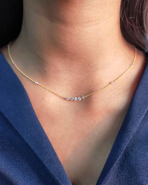 14k Tiny Diamond Necklace Thin Chain 14k Classy Women Etsy