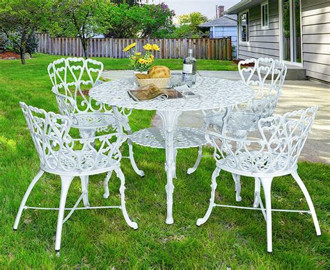 Antique Victorian Cast Aluminum Patio Dining Chairs White Heart Set