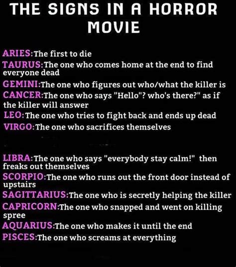 The Book Of Zodiac Signs The Signs In A Horror Movie Wattpad