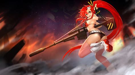 Wallpaper Gun Redhead Long Hair Anime Girls Ass