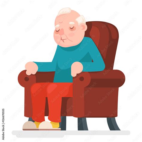 Old Man Character Sit Sleep Armchair Adult Icon Cartoon Design Vector