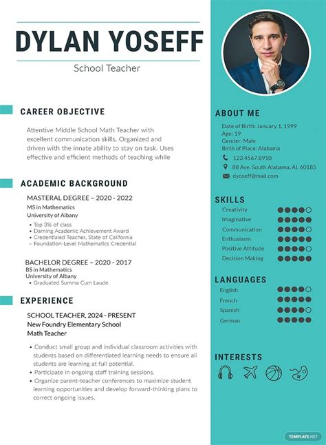 A4 letter size 8.75 x 11.25 (with bleed) settings. FREE School Teacher Resume/CV Template - Word (DOC) | PSD ...