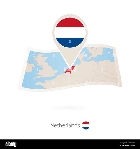 Folded Paper Map Of Netherlands With Flag Pin Of Netherlands Vector