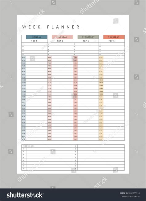 Undated Vertical Weekly Planner Printable Planner Stock Vector (Royalty