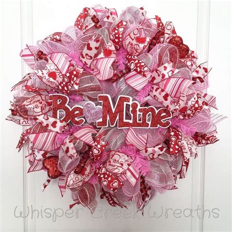 Valentines Day Wreath Be Mine Red White And Pink Deco Mesh Red