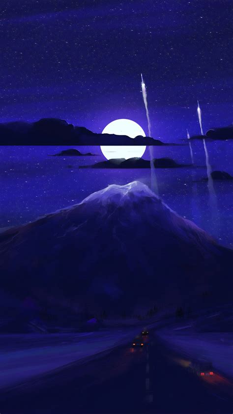 Download 1080x1920 Wallpaper Dark Moon Mountain Night