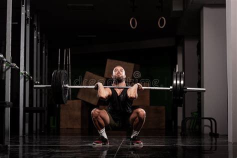 Muscular Athlete Lifting Very Heavy Barbell Stock Image Image Of