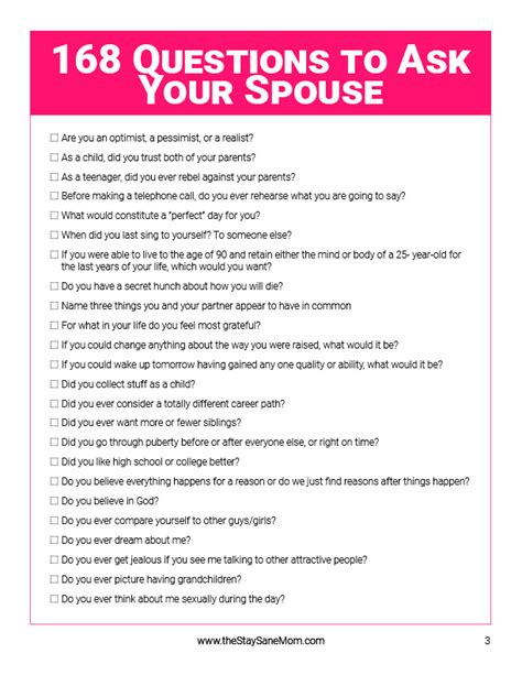 168 questions to ask your spouse stay sane mom