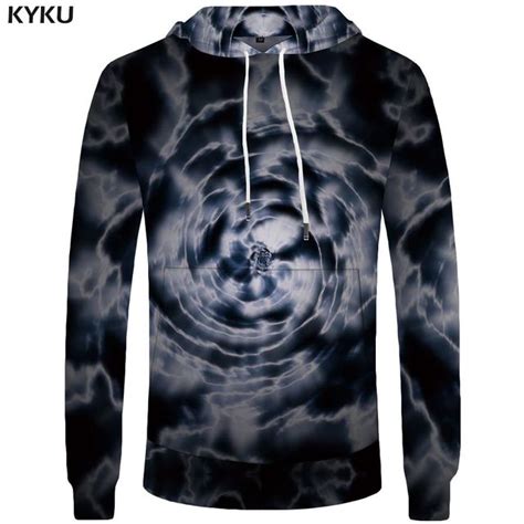 Kyku Lightning Hoodie Men Blue Funny Sweatshirt Gothic Streetwear 3d