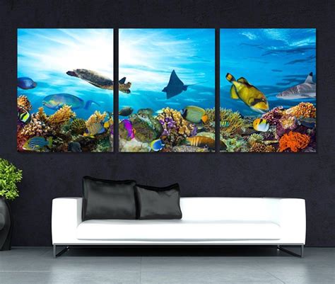 Ocean Underwater Coral Reef Canvas Art Tropical Fish Canvas Etsy
