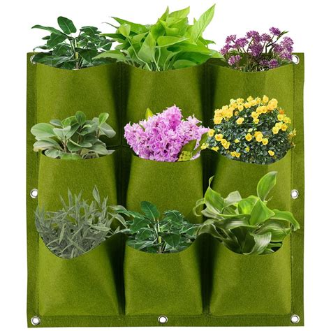 Hotbest 9 Pockets Wall Hanging Planting Bags Green Plant Grow Planter