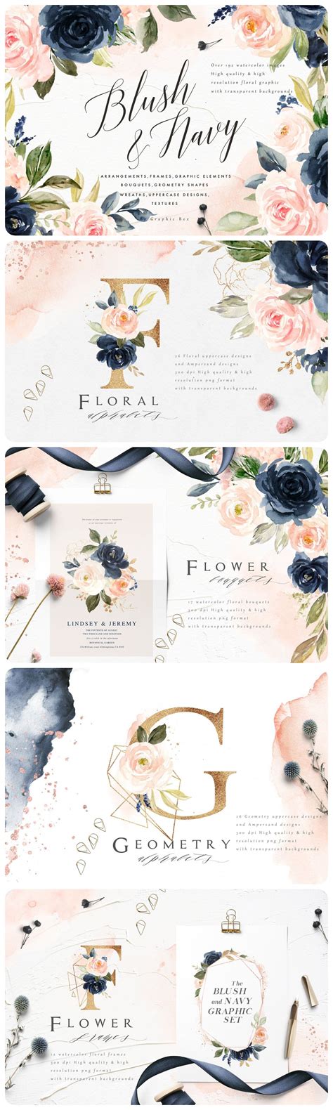 Blush And Navy Watercolor Graphic Set Watercolor Graphic Ink Splatter