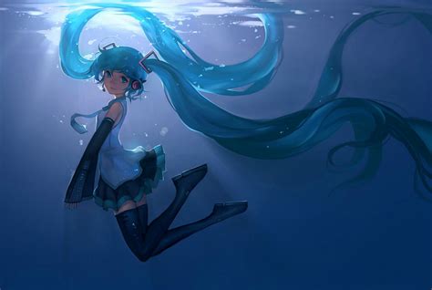 Wallpaper Illustration Blue Vocaloid Hatsune Miku Underwater Girl Screenshot Computer