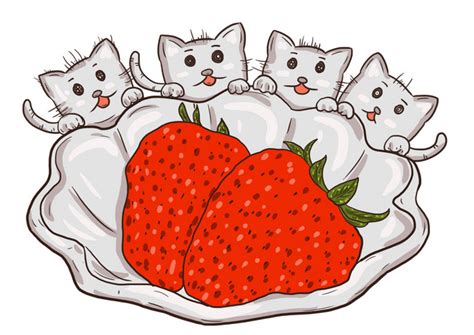 Drawing Cute Cartoon Cat Strawberry Illustration Psd Png Images Free