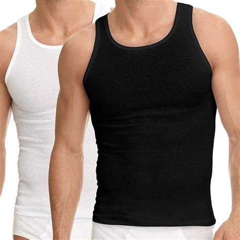 Mens 100 Cotton Tank Top A Shirt Wife Beater Undershirt Ribbed Black 6