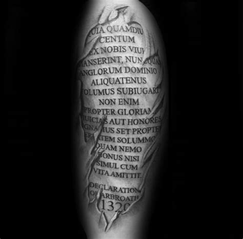 Religious christian tattoo designs can run in style from the easy to the complex; 60 Latin Tattoos For Men - Ancient Rome Language Design Ideas