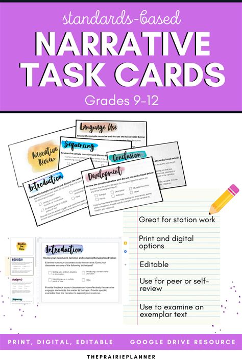 narrative task card standards based review activity for grades 9 12 in 2021 task cards