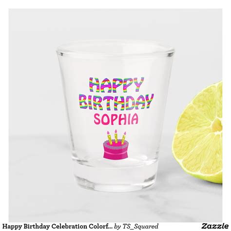 Happy Birthday Celebration Colorful Pink Cake Shot Glass