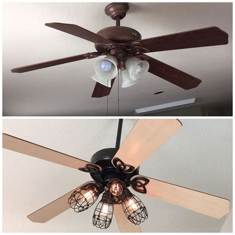 Diy Ceiling Fan Makeover Add Cage Bulb Guards And Edison Bulbs John