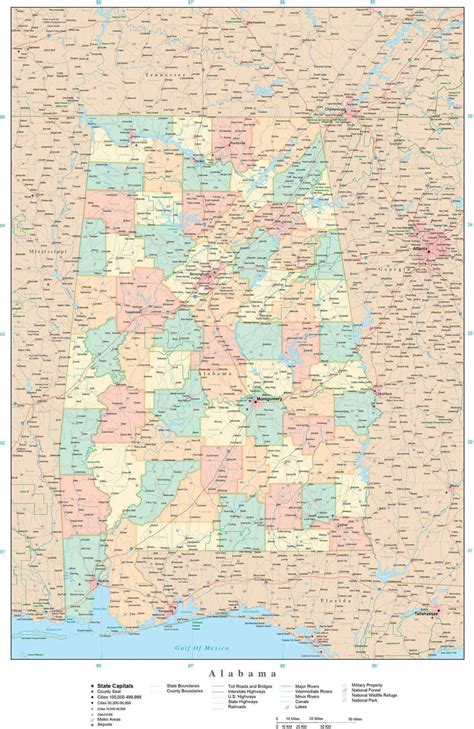 Alabama State Map In Adobe Illustrator Vector Format Detailed