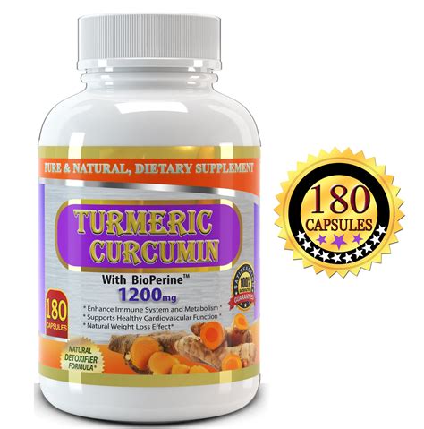 Pure Turmeric Curcumin With Bioperine 180 Capsules 1200 Mg Serving